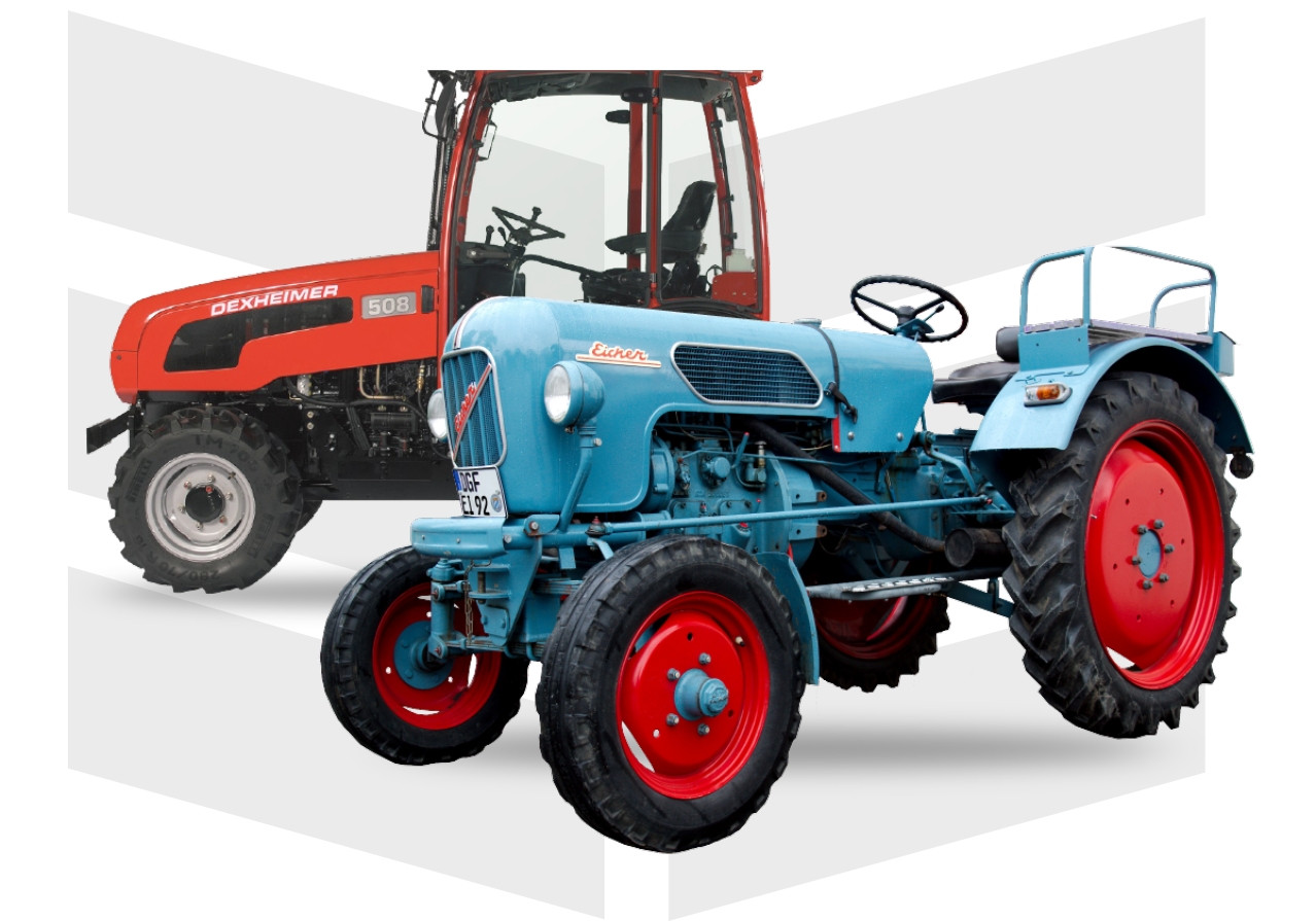 EICHER Traktor auf Ausfahrt Blauer Oldtimer-Traktor mit roter Felge bei Veranstaltung