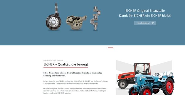 Screenshot neue EICHER Website Darstellung der neuen Website der Eicher Vertriebs GmbH