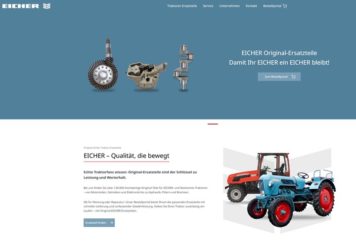 Screenshot neue EICHER Website Darstellung der neuen Website der Eicher Vertriebs GmbH